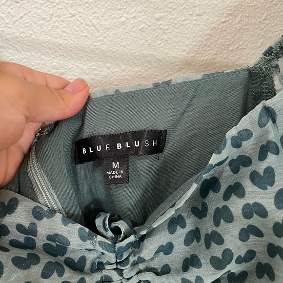 Blue Blush Women’s Blue Green Patterned Puff Sleeve Mini Dress - Picture 7 of 9